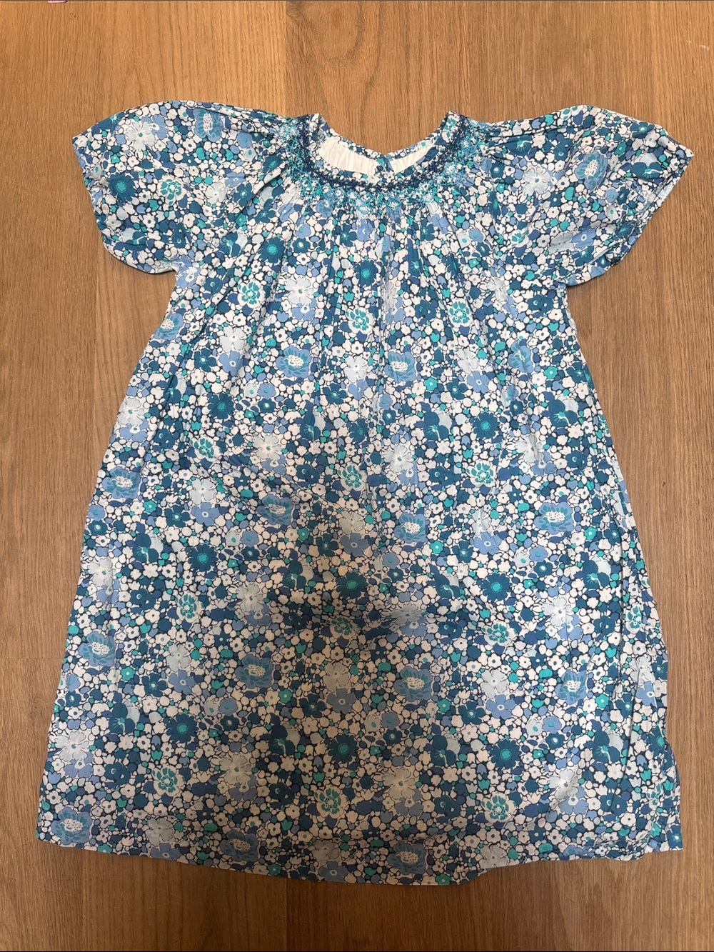 Jacadi Blue Floral Smocked Neck Cotton Dress - Picture 1 of 1